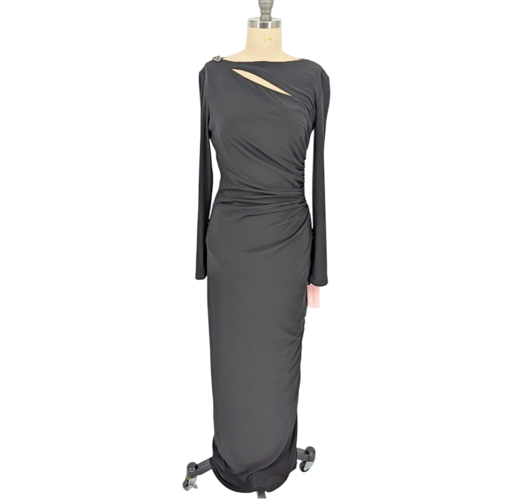 19990 Lauren Ralph Lauren Boatneck Cutout Knit Maxi Dress Black size 6 evening